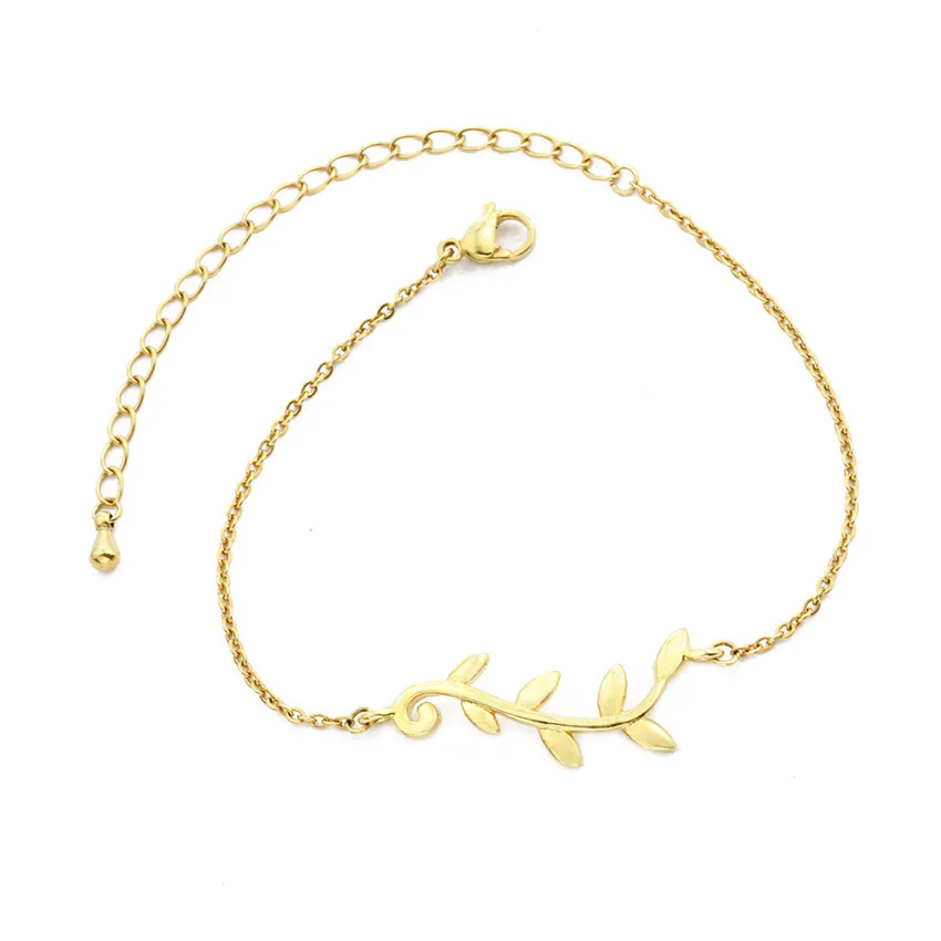 

ACEBFEET Fashion Simple Leaf Statement Bracelet For Women Christmas Jewelry Gold Hand Link Stainless Steel Armband Heren BFF