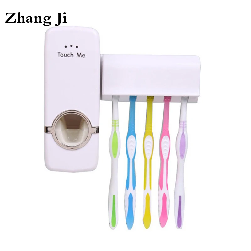 Держатель для зубных щеток и автоматический дозатор для зубной пасты набор 5 слотов подставка для зубных щеток домашняя настенная стойка - Цвет: Белый