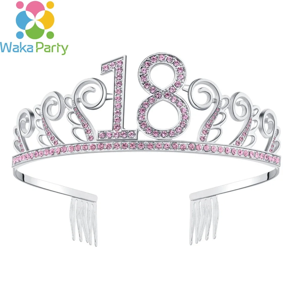 18 день рождения девочки со стразами кристалл принцесса день рождения тиара корона шляпа счастливый 18-ой день рождения девушки украшения Аксессуары - Цвет: Red tiara