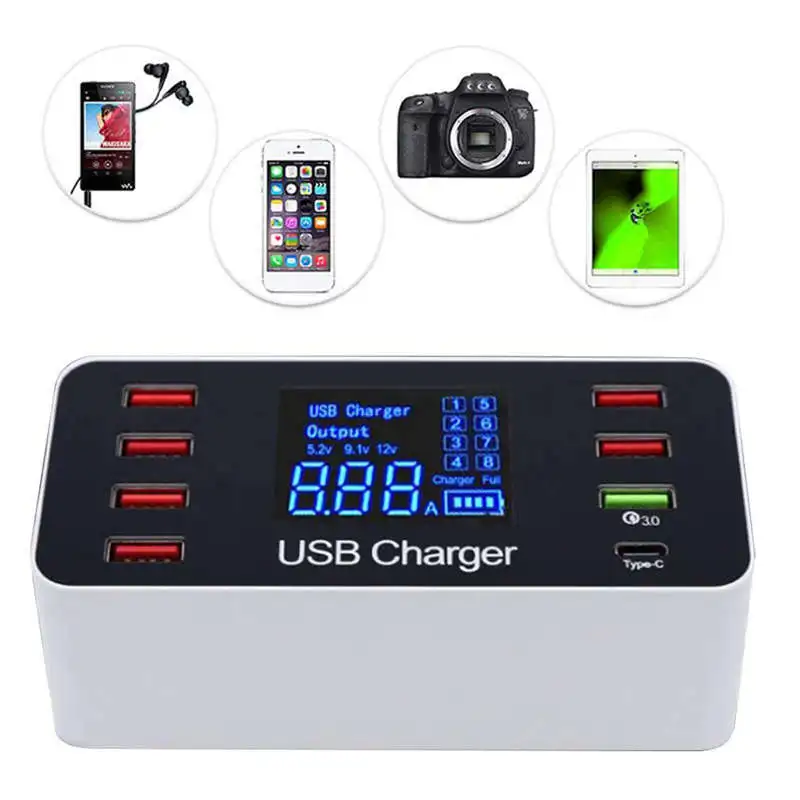 8 Port 8 A Charger Adapter Hub Quick Charge 3.0 USB Multi Port USB Charger Dock Station LCD Display, with Smart Identification#8