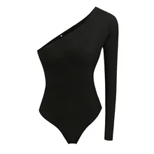 Women Girl Solid Irregular Off Shoulder Spring Ribbed Knitted Sexy Bodysuit O Neck Slim Rompers Womens Jumpsuit Basic Bodysuits