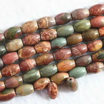 

Natural picasso stone multicolor 8x12mm rice shape hot DIY jewelry round loose beads15" B377