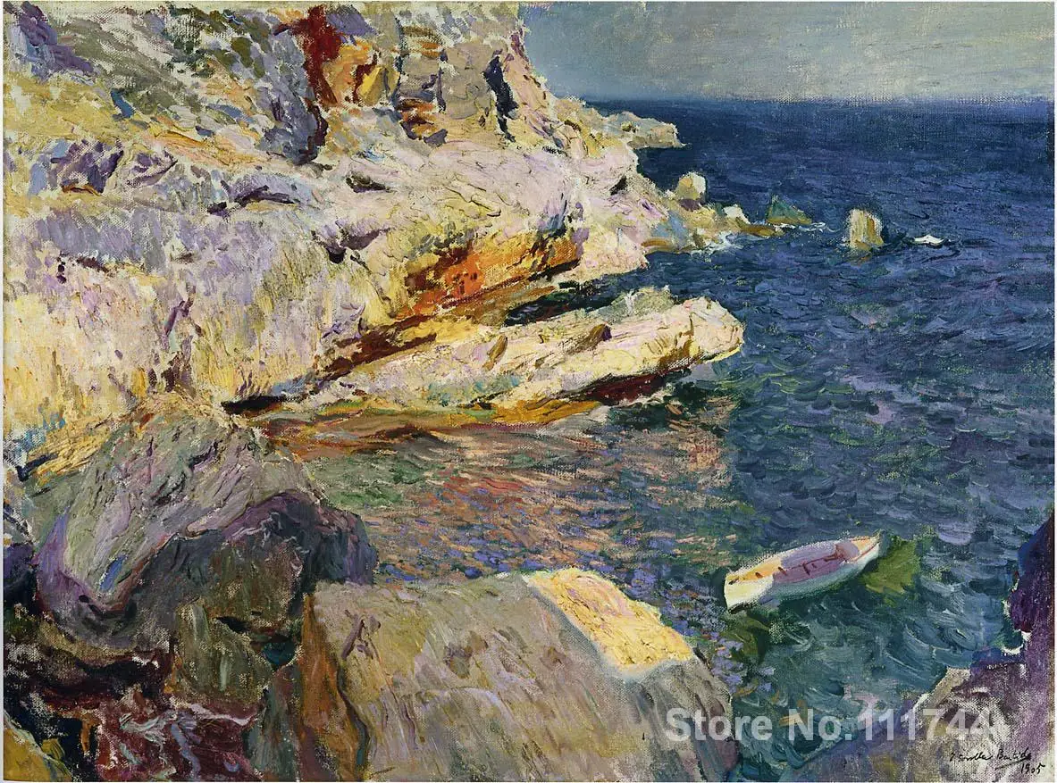 Картины от Joaquin Sorolla y Bastida Rocks и white boat Javea beach art высокое качество ручная роспись |