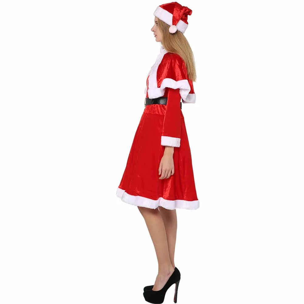 Eraspooky, красное платье Мисс Санта Клаус, Женский Рождественский костюм, зимний бархатный плащ для взрослых, новогодние вечерние маскарадные платья, шапка