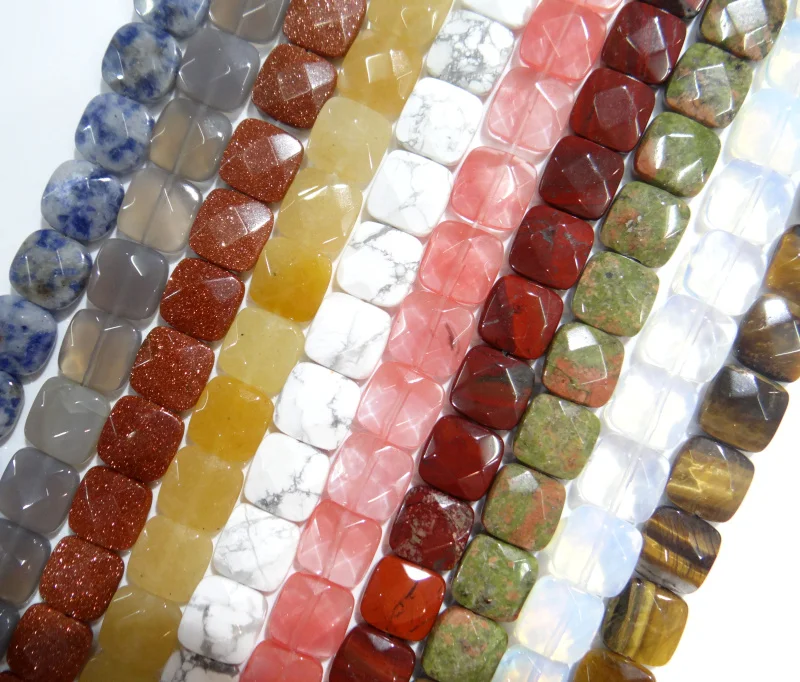 

17pcs Natural Faceted square Shape Stone Spacer Beads white Turquoises Bead For DIY Jewelry Making Bracelet Necklace 12*12MM