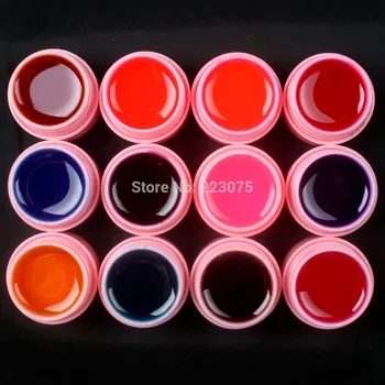 

Hot DIY Professional 12 Pcs Mix Colors Glass UV Builder Gel Acrylic Set for Nail Art Tips New white pot Set