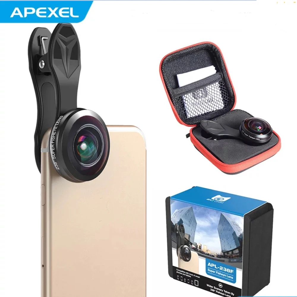 

Apexel Universal Fisheye Lens 238 Degree Super Fish Eye 0.2X Full Frame Wide Angle Lens for IPhone Samsung Other Android Phone