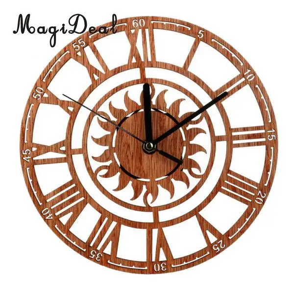 Large Round Sun Shaped Vintage Roman Handmade Decorative Art Wooden Large Wall Clock On The Wall For Gift 23cm
