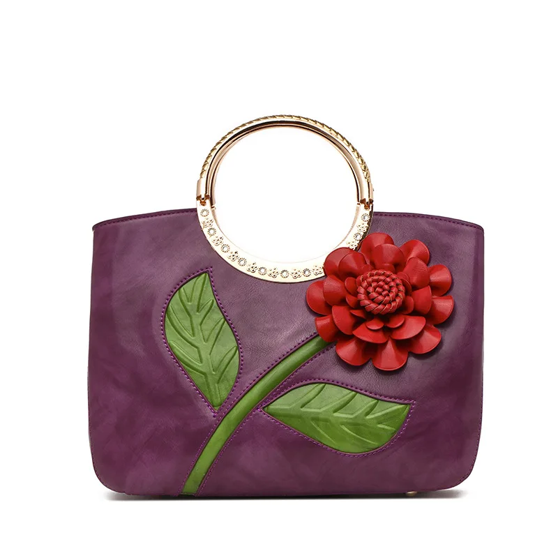 

Caker Brand 2018 Women Large Big 3D Flower Handbag Bags Ring Purple Black Red Green Blue Shoulder Bags