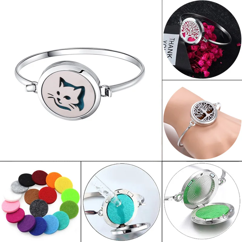 

Snake pattern Perfume Bracelet Essential Oil Diffuser Aromatherapy Locket Bracelet Tree 316L Stainless Steel Diffuser Bracelet
