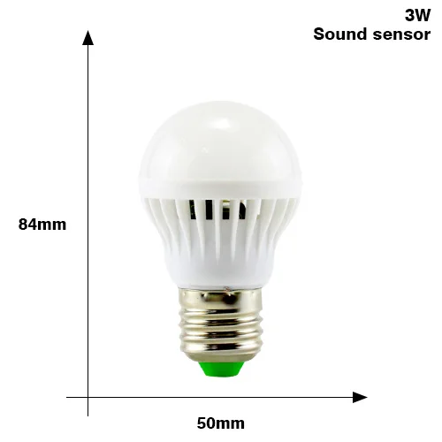 Светодиодный светильник с датчиком движения PIR, светодиодный светильник с вилкой E27, 220 В, 3 Вт, 5 Вт, 7 Вт, 9 Вт, 12 Вт, Белый, автоматический, умный, инфракрасный, для тела, звук+ светильник, белая лампада - Испускаемый цвет: Sound Sensor 3W