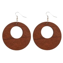 Ethnic Women's Wood Geometric Earrings Ear Studs Hook Wooden Drop Dangle Ethnic Hollow Round Circle Drop Dangle Earrings Gift ethnic ball drop earrings