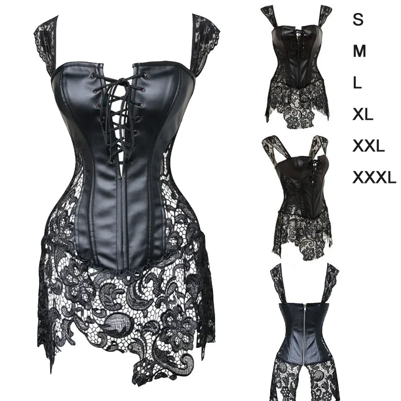 Faux Leather PVC Gothic Vintage Corsets Dress Fancy Rouge Dress Waist Training Bustiers Plus Size 