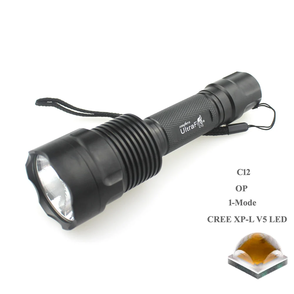 

U-F C12 CREE XP-L V5 2000lm Cool White Light 1-Mode 2.7-14V OP LED Flashlight (1 x 18650)