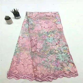 

Latest French Lace Pink Sequin Chiffon Embroidery Net Lace Floral African Lace Fabric High Quality Nigerian Tulle Lace X1249-3