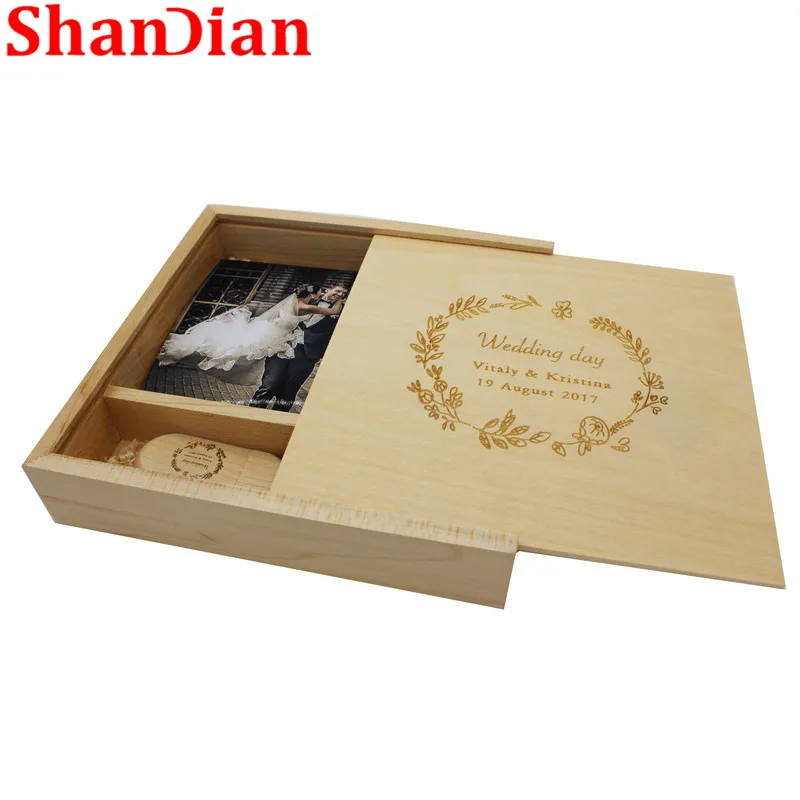 SHANDIAN 170 мм* 170 мм* 35 мм кленовые деревянные фотоальбом Большой овальный usb+ коробка usb флэш-накопитель U диск 8G/16G/32G свадебный подарок для фотографии