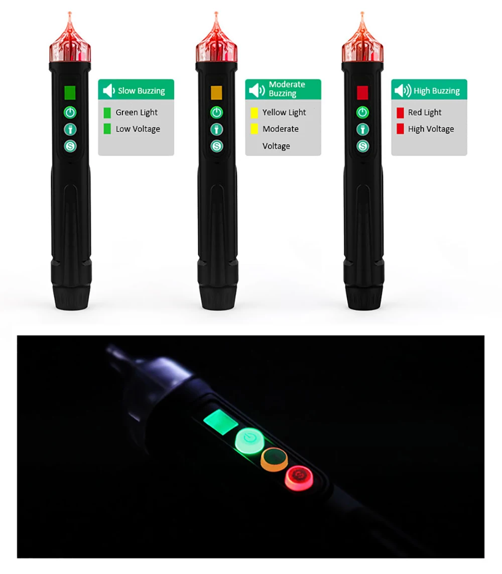 Бесконтактный Мини измеритель напряжения Регулируемая чувствительность вольтметр Индикатор напряжения ручка с светодиодный фонарик визуальный звуковой сигнал