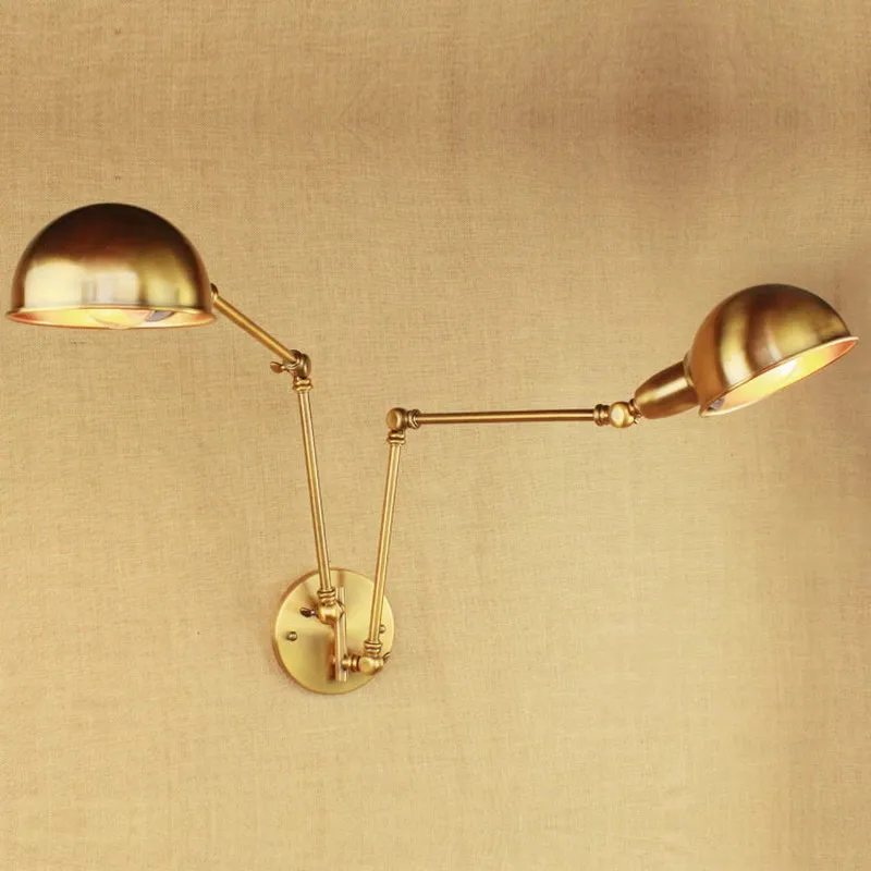 

Design Luxury Vintage Brass Gold Double Head Swing Arm Edison Wall Lamp E27 Led Adjustable Metal Wall Light Fixtures For Bedroom
