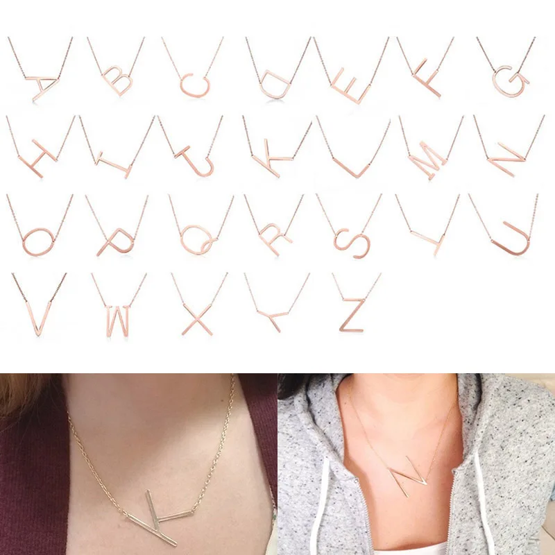 

Women 26 Letters Pendant Necklace Rose Gold Stainless Steel Necklace KQS8