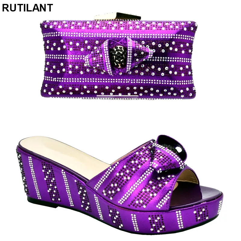 

New Arrival Italian Shoes with Matching Bags Set Decorated with Rhinestone Women Italian African Party Pumps Shoes and Bag Set