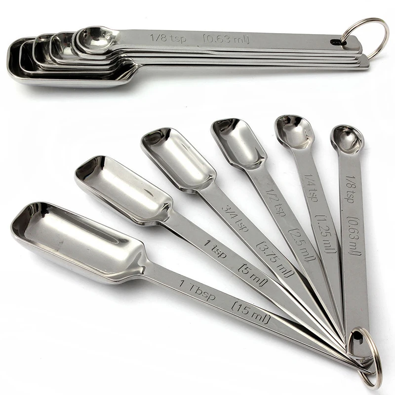 6pcs/Set Narrow Stainless Steel Spice Measuring Spoons Baking Spoon DIY Kitchen Cookers Tool