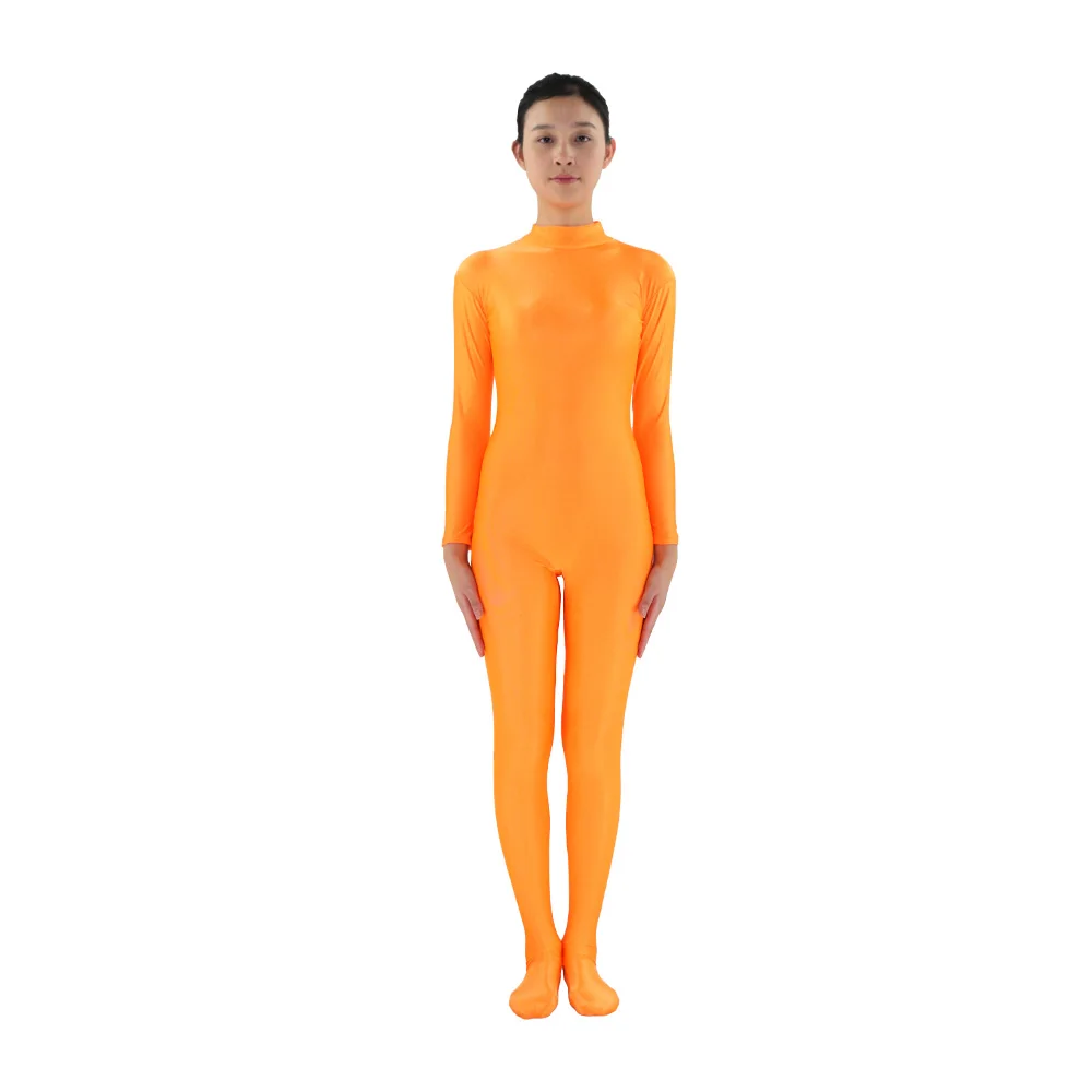 24 Hrs Shipped Out Women orange Long Sleeve Unitard spandex Bodysuit Nylon  Custom Skin Footed Costumes Full Body Tights