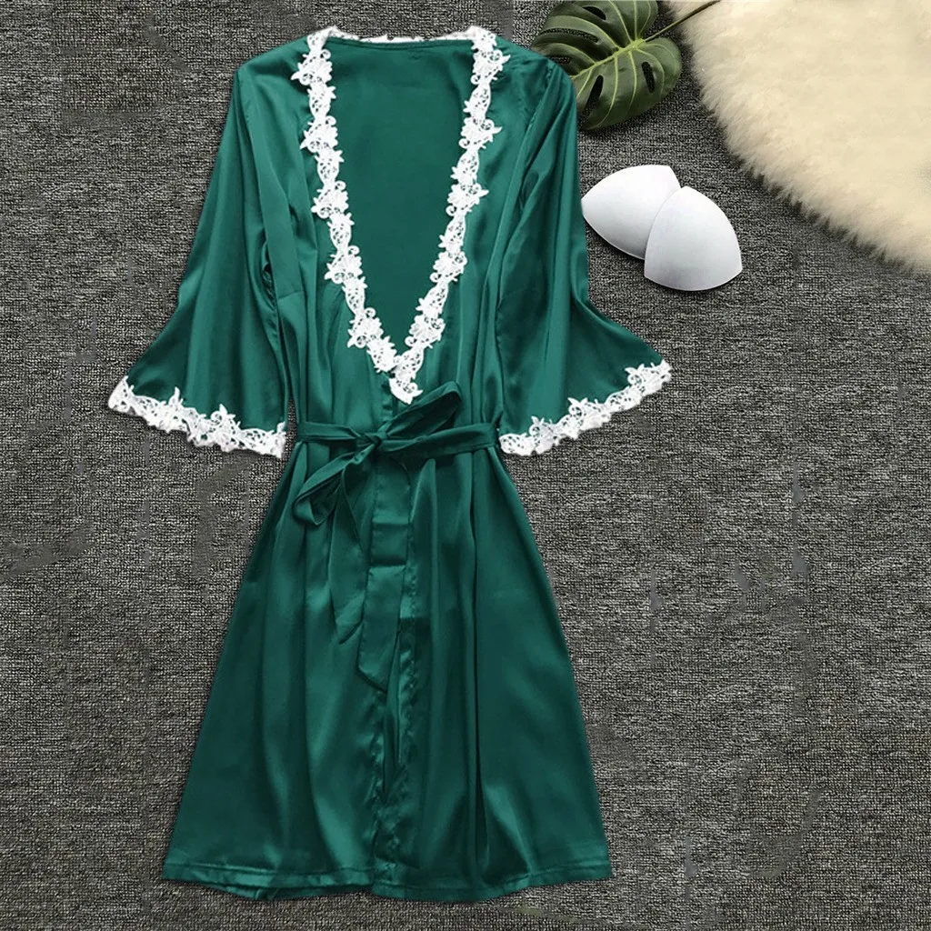 

Women's Satin Silk Sleepwear Woman Lace Robe Pajamas Female Lace Bathrobe Womens Robes Sleepwear Ladies Sexy Robe Nightdress
