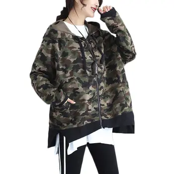 

Fashion Retro Camouflage Women Hooded Jaqueta Curta 2019 Autumn New Large Size Femme Loose Coat Zipper Jacket Cardigan f217
