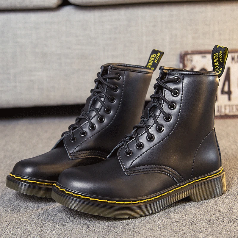 

Fashion Leisure Retro Motorcycle Boots Women Ankle Round Toe Low Lace up Martin Boots Hoof Heels Spring Autumm Punk Ladies Shoes