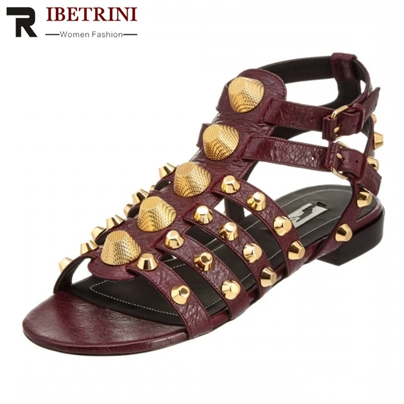 RIBETRINI/Роскошные брендовые Подиумные женские сандалии-гладиаторы; Летняя женская обувь из натуральной кожи; большие размеры 34-43