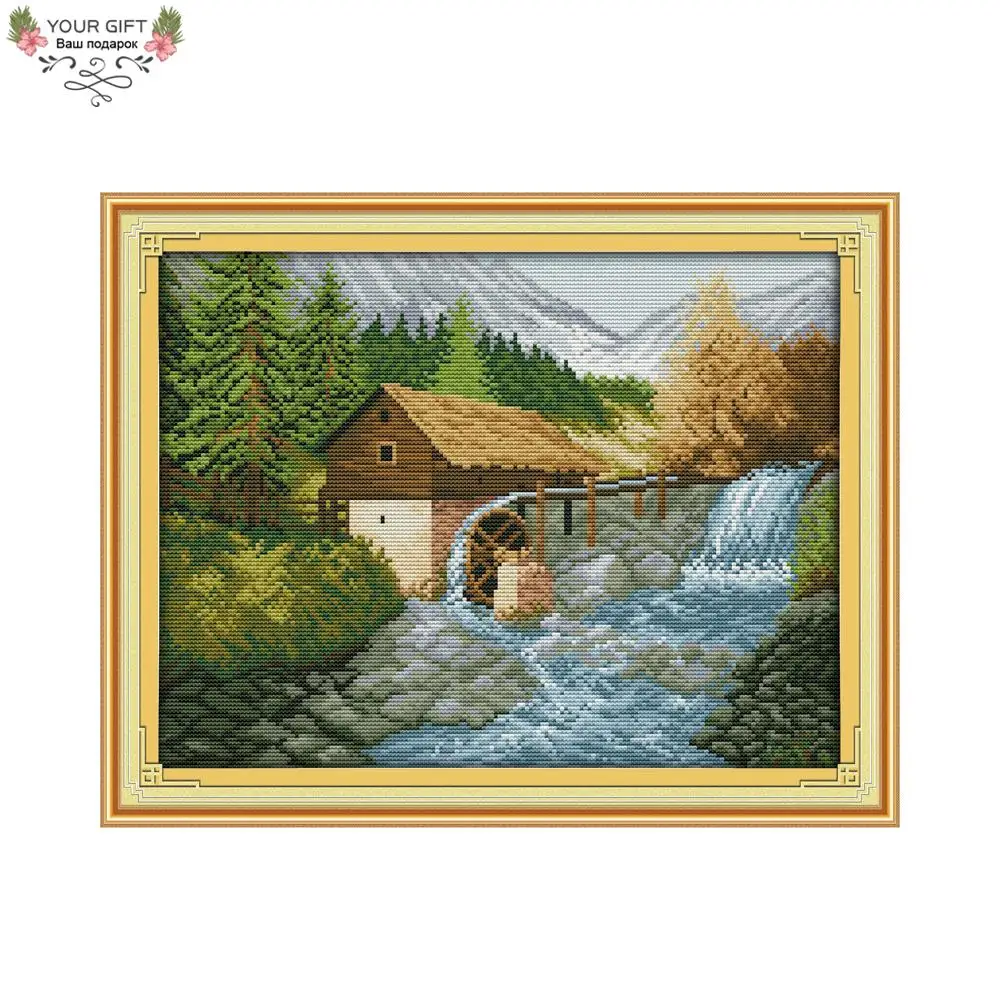 

Your Gift F537(2) 14CT 11CT Counted and Stamped Home Decor Bridge River Needlepoint Needlework Embroidery Cross Stitch kits