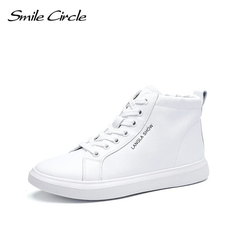 Женские высокие кроссовки Smile Circle весенние белые повседневные из натуральной