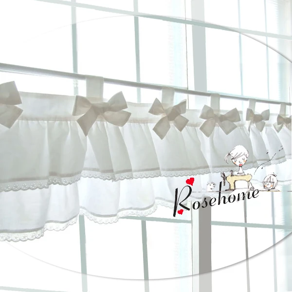 

Morden bowknot white kitchen curtain fabric lace coffee curtain cotton set of curtain head curtain customize