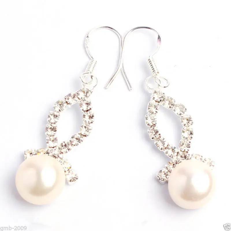 

Fashion Natural 9-10mm White Akoya Pearl Crystal 925 Sterling Silver Earrings