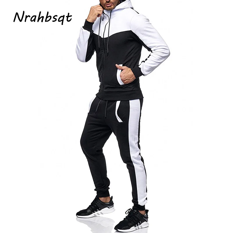 

NRAHBSQT Winter Men Casual Sport Set Long Sleeve Hooded Jacket Trousers Men Sport Suit Fitness Wear Jogging Suits For Men RS029