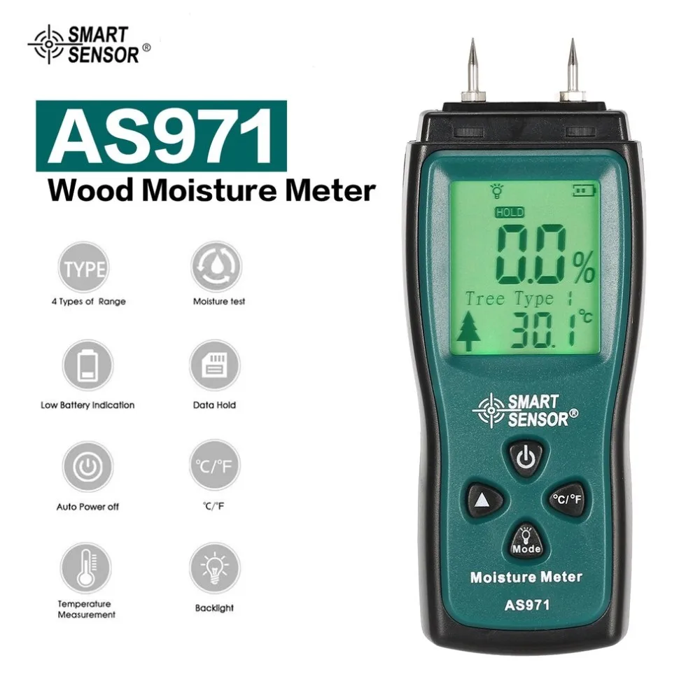 Beste SMART SENSOR Hout Vochtmeter Vochtigheid Tester Timber Vochtige Detector Digitale LCD Muur Vocht Analyzer Bereik 2% ~ 70% AS971