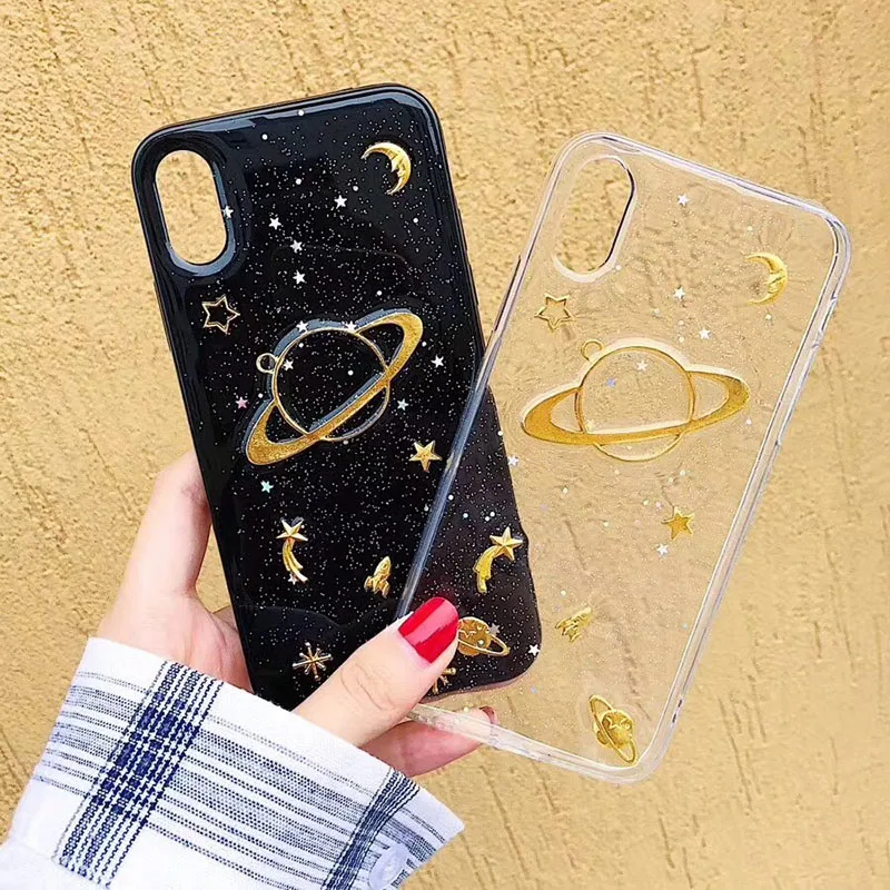Роскошные Чехлы со звездами и планетами из золотой фольги для iPhone 11 12 Pro Max XS XR X 7 8 6S