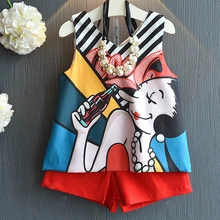 LOVE DD& MM/комплекты для девочек г. Летняя новинка, милый жилет без рукавов с принтом для девочек комплект из детской рубашки и шифоновых шорт