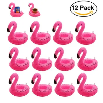 

Summer Inflatable Floating Flamingo Drink Holder 12 Pack Swimming Pool Float Coasters Coke Cup Holder for Beverage Cans Cup