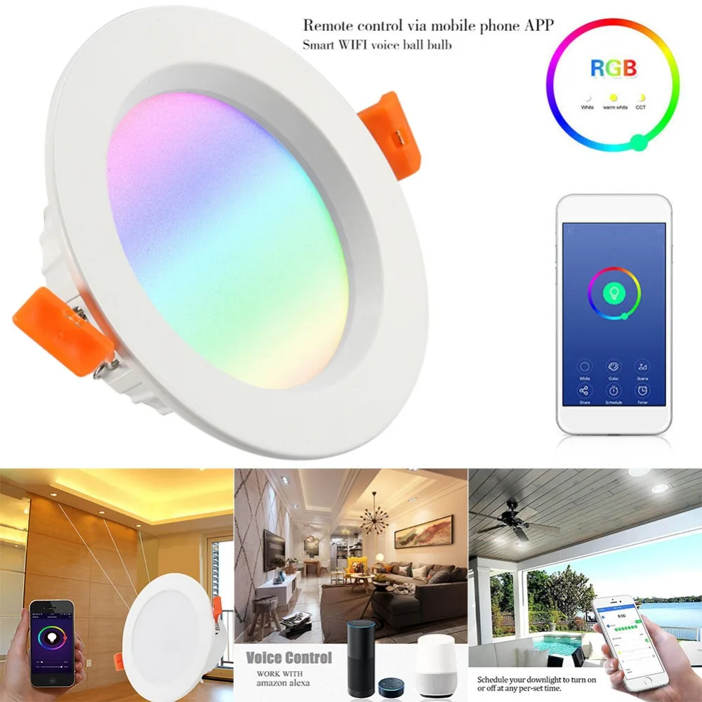 WiFi Smart LED Downlight Led Lamp Ceiling Light 9W RGBW Dimmable Smart Indoor Living Room Voice Control For Alexa/Google Home