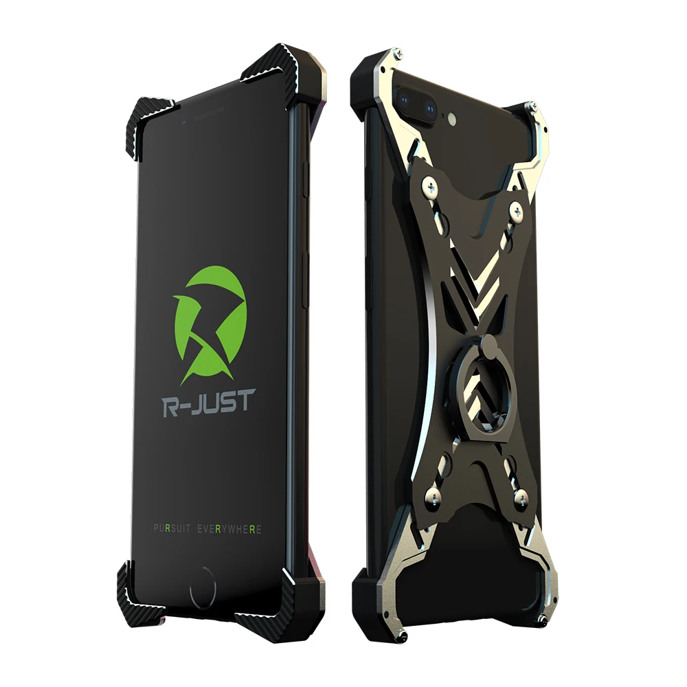 

R-JUST For iPhone 6 6S 7 8 X XS MAX XR Universal Case Luxury Hard Aluminum Metal bumper Ring Holder Protective Back Phone Case