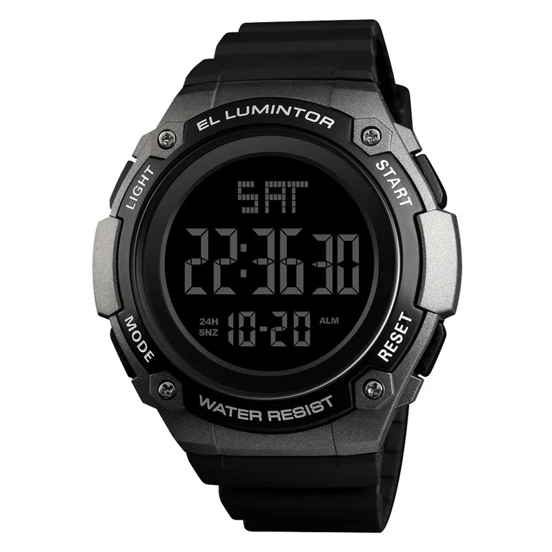 Новые большие цифровые часы простые трендовые повседневные Молодежные часы мужские светящиеся многофункциональные водонепроницаемые спортивные наручные часы 50 м - Цвет: Серый