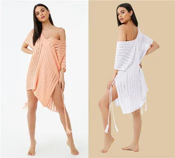 

Beach Dresses For Women Bikini Cover Beachwear Dress Swim Suit Up Tunic New Knitted Hollow Sexy Forked Skirt Solid Acetate