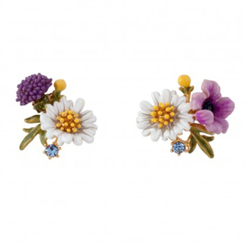 Juicy Grape New Pastoral Flower Series Handmade Enamel White Daisy Stud Earrings 925 Silver Needles Fashion Jewelry | Украшения и