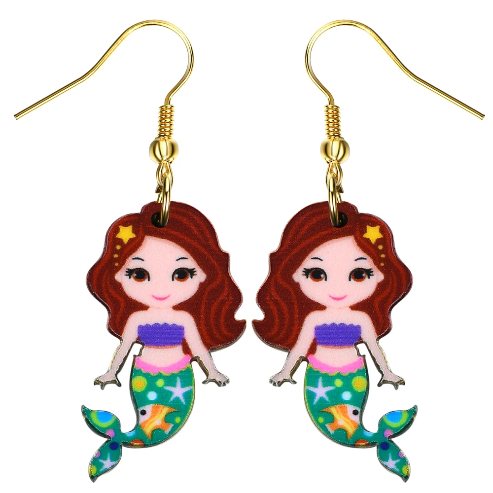 

ANRUIW7 Drop Mermaid Earrings Dangle Long Acrylic Pattern Earring Fashion Jewelry For Women New Arrive Accessories