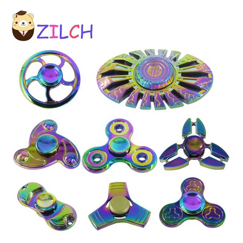 Американская Горячая EDC красочные радужные окрашенные Tri-Spinner игрушка-Непоседа пластик ручной Спиннер для пальцев гироскоп чтобы отвлечься ADHD