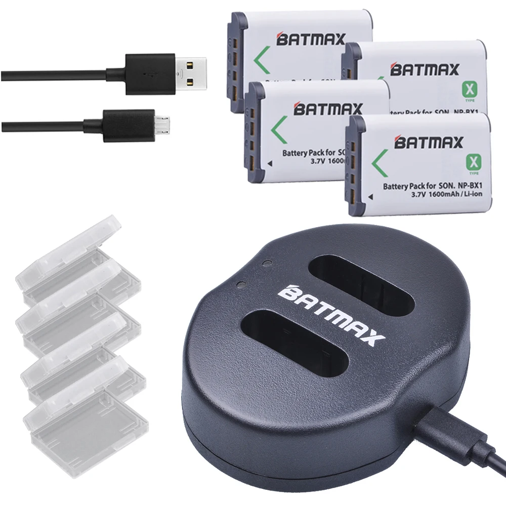 Batmax 4 шт. 1600 мАч NP BX1 NPBX1 батареи + двойное USB зарядное устройство для камеры Sony HDR AS100v