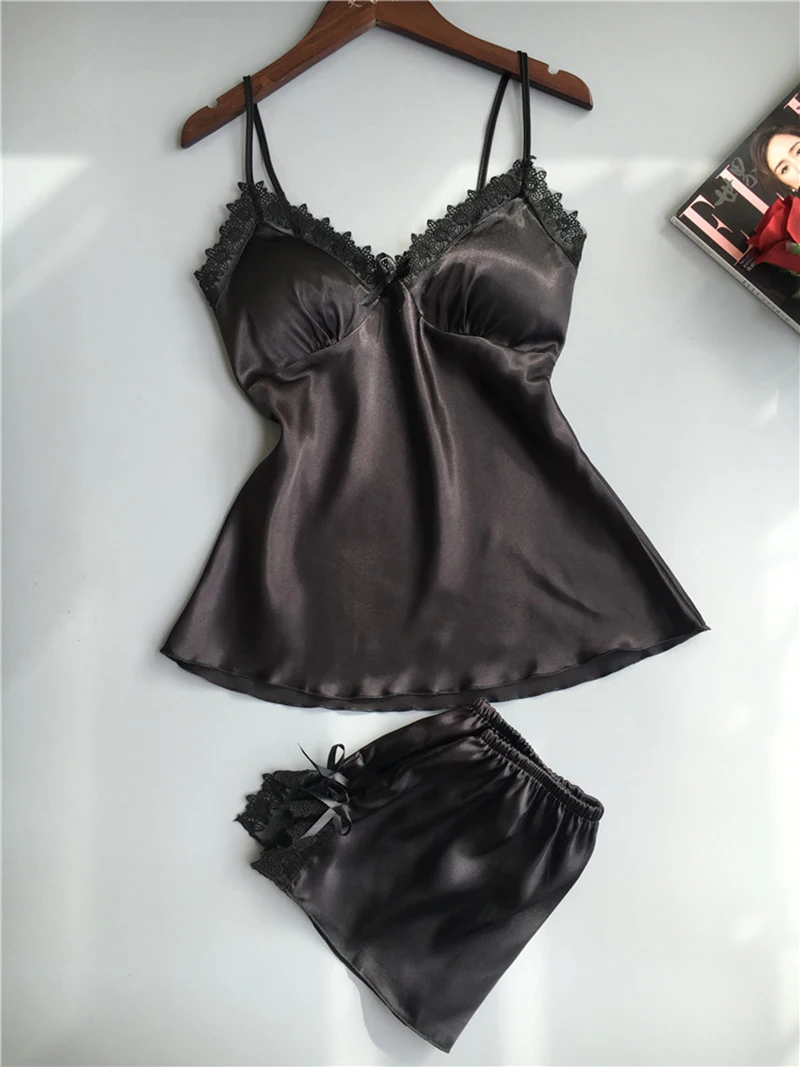 Women's Sexy Satin Silk Spaghetti Strap Sleepwear Black Details