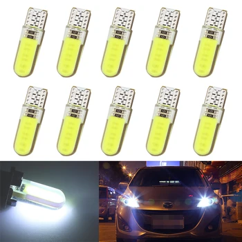 

10PCS/lot T10 W5W LED car interior light 12 chips COB marker lamp 12V 194 501 Side Wedge parking bulb canbus auto car styling