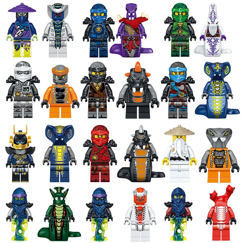 Billige 40 stücke Ninjago LegoING Abbildung Set Bausteine Ninja Schlange LIoyd Garmadon Legion Skales Pythor Fangdam Acidicus Spielzeug Für Kind